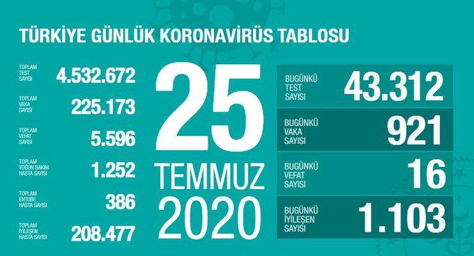 Türkiye’de iyileşenlerin sayısı 208 bin 477’ye yükseldi